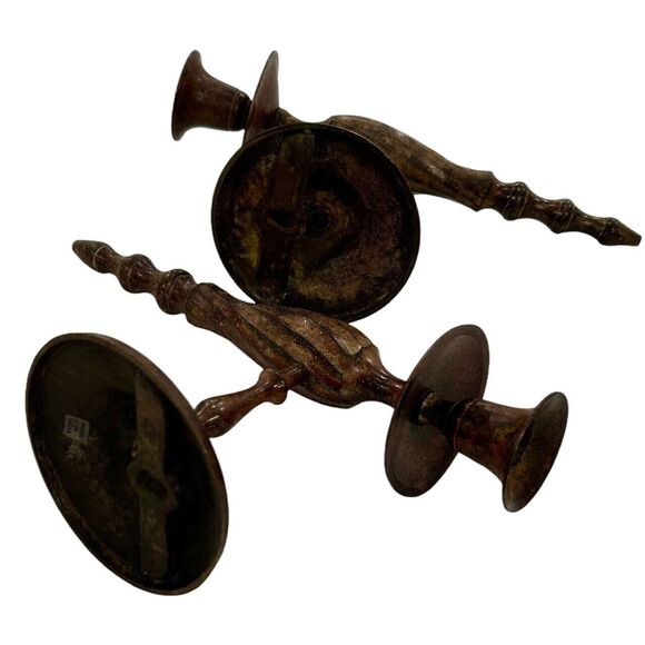 Set of Two Twisted Rust Metal Industrial Iron Candle Wall Sconces - Picture 6 of 7